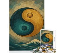 Adults Puzzles 1000 Piece Jigsaws Yin Yang Mosaic Over Ocean Waves Jigsaws for Adults Puzzle Pattern Assembly Challenging To Complete Beautiful Design Game (50x75cm)