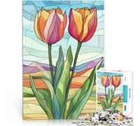 Adults Puzzles 2000 Piece Jigsaws Stained Glass Tulips Handgeschwindigkeitswettbewerb Eltern-Kind-Interaktion70x100cm