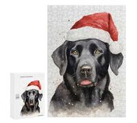 Adults Puzzles 300 PCS Jigsaws Black Lab Santa Hat Xmas Puzzle for Adults Brain Teaser Game Analysis And Logic Parent-child Interaction 300 PCS