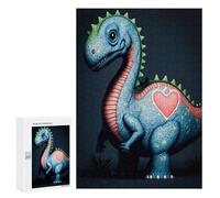 Adults Puzzles 300 PCS Jigsaws Blue Dinosaur with Heart Puzzle for Adults Brain Teaser Game Analysis And Logic Parent-child Interaction 300 PCS
