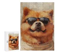 Adults Puzzles 300 PCS Jigsaws Chill Pomeranian with Shades Jigsaw Puzzles for Teenagers Precision Cutting Parent-child Interaction Beautiful Design Game 300 PCS