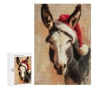 Adults Puzzles 300 PCS Jigsaws Christmas Donkey with Santa Hat Jigsaw Puzzles for Teenagers Precision Cutting Parent-child Interaction Beautiful Design Game 300 PCS