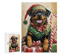 Adults Puzzles 300 PCS Jigsaws Christmas Rottweiler with Presents -2 Jigsaw Puzzles for Teenagers Precision Cutting Parent-child Interaction Beautiful Design Game 300 PCS
