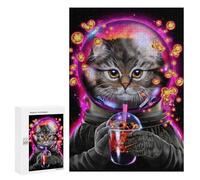 Adults Puzzles 300 PCS Jigsaws Cosmic Bubble Tea Cat Jigsaw for Adults Toy Wall Decor Perfect Decoration Parent-child Interaction 300 PCS