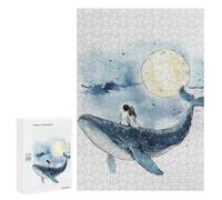 Adults Puzzles 300 PCS Jigsaws Couple on Whale Under Moon Puzzle for Adults Toy Wall Decor Stress Reliever Difficult And Challenge 300 PCS
