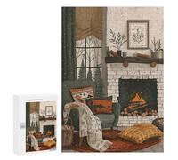 Adults Puzzles 300 PCS Jigsaws Cozy Fireplace Room Puzzle for Adults Brain Teaser Game Analysis And Logic Parent-child Interaction 300 PCS