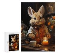 Adults Puzzles 300 PCS Jigsaws Cute Bunny Tea Time Jigsaw Puzzle Brain Teaser Game A Work of Art Birthday And Unique Gifts 300 PCS