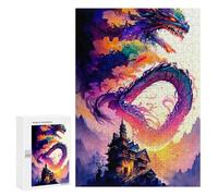 Adults Puzzles 300 PCS Jigsaws Dragon Over Castle Jigsaw for Adults Toy Wall Decor Perfect Decoration Parent-child Interaction 300 PCS