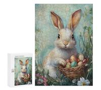 Adults Puzzles 300 PCS Jigsaws Easter Bunny with Basket of Eggs-1 Jigsaw Puzzles for Teenagers Precision Cutting Parent-child Interaction Beautiful Design Game 300 PCS