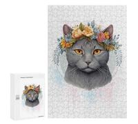 Adults Puzzles 300 PCS Jigsaws Flower Chartreux Cat Art Jigsaw Puzzle Family Games Enhance Memory Unique Gifts for Birthday And Christmas 300 PCS