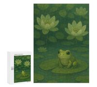 Adults Puzzles 300 PCS Jigsaws Frog on Lily Pad Illustration Puzzle for Adults Toy Wall Decor Stress Reliever Difficult And Challenge 300 PCS