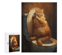 Adults Puzzles 300 PCS Jigsaws Funny Cat Taking A Selfie at Bathroom Puzzle for Adults Brain Teaser Game Analysis And Logic Parent-child Interaction 300 PCS