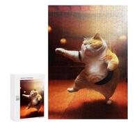 Adults Puzzles 300 PCS Jigsaws Funny Cat Training Karate Puzzle for Adults Brain Teaser Game Analysis And Logic Parent-child Interaction 300 PCS