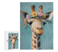 Adults Puzzles 300 PCS Jigsaws Giraffe with Flower Crown Art Print Jigsaw Puzzles for Teenagers Precision Cutting Parent-child Interaction Beautiful Design Game 300 PCS