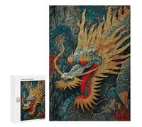 Adults Puzzles 300 PCS Jigsaws Golden Chinese Dragon Artwork Jigsaw Puzzles for Teenagers Precision Cutting Parent-child Interaction Beautiful Design Game 300 PCS