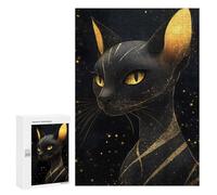 Adults Puzzles 300 PCS Jigsaws Golden Sphynx Cat Starry Night Puzzle for Adults Brain Teaser Game Analysis And Logic Parent-child Interaction 300 PCS