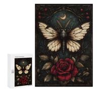 Adults Puzzles 300 PCS Jigsaws Gothic Moth And Rose Puzzle for Adults Brain Teaser Game Analysis And Logic Parent-child Interaction 300 PCS
