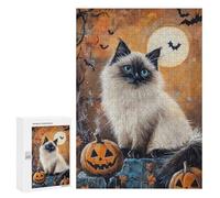 Adults Puzzles 300 PCS Jigsaws Halloween Cat with Pumpkins Jigsaw Puzzles for Teenagers Precision Cutting Parent-child Interaction Beautiful Design Game 300 PCS