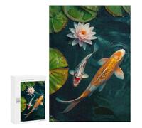 Adults Puzzles 300 PCS Jigsaws Koi Fish And Water Lily Puzzle for Adults Toy Wall Decor Stress Reliever Difficult And Challenge 300 PCS