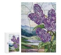 Adults Puzzles 300 PCS Jigsaws Lilac Stained Glass Puzzle for Adults Toy Wall Decor Stress Reliever Difficult And Challenge 300 PCS