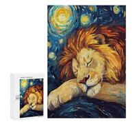 Adults Puzzles 300 PCS Jigsaws Lion Sleeping Under Starry Night Teenagers Puzzles Hands-on Game Hand Speed Race Parent-child Interaction 300 PCS