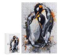 Adults Puzzles 300 PCS Jigsaws Loving Watercolor Penguins Puzzle for Adults Brain Teaser Game Analysis And Logic Parent-child Interaction 300 PCS