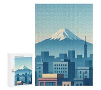 Adults Puzzles 300 PCS Jigsaws Mount Fuji And Tokyo Skyline Illustration Puzzle for Adults Toy Wall Decor Stress Reliever Difficult And Challenge 300 PCS