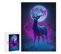Adults Puzzles 300 PCS Jigsaws Neon Deer with Moon Adult Jigsaw Puzzle Family Games Stress Reliever Parent-child Interaction 300 PCS