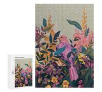 Adults Puzzles 300 PCS Jigsaws Pink Bird in Floral Garden Painting Puzzle for Adults Brain Teaser Game Analysis And Logic Parent-child Interaction 300 PCS