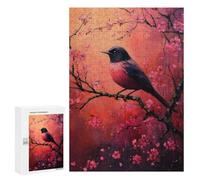 Adults Puzzles 300 PCS Jigsaws Pink Bird on Cherry Blossom Branch Puzzle for Adults Brain Teaser Game Analysis And Logic Parent-child Interaction 300 PCS