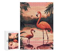 Adults Puzzles 300 PCS Jigsaws Pink Flamingos Sunset Puzzle for Adults Toy Wall Decor Stress Reliever Difficult And Challenge 300 PCS