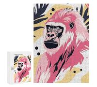 Adults Puzzles 300 PCS Jigsaws Pink Gorilla Portrait with Abstract Background Puzzle for Adults Toy Wall Decor Stress Reliever Difficult And Challenge 300 PCS