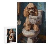 Adults Puzzles 300 PCS Jigsaws Poodle Reading Newspaper on Toilet-5 Jigsaw Puzzles for Teenagers Precision Cutting Parent-child Interaction Beautiful Design Game 300 PCS