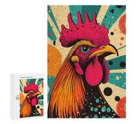 Adults Puzzles 300 PCS Jigsaws Retro Rooster Illustration Vibrant Rooster Striking Pop Art Farm Animal Print Puzzle for Adults Brain Teaser Game Analysis And Logic Parent-child Interaction 300 PCS