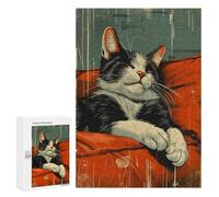 Adults Puzzles 300 PCS Jigsaws Retro Tuxedo Cat Sleeping Puzzle for Adults Brain Teaser Game Analysis And Logic Parent-child Interaction 300 PCS
