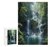 Adults Puzzles 300 PCS Jigsaws Serene Waterfall in Lush Forest Jigsaw Puzzle Fun Games But Fun And Humorous Unique Gifts for Birthday And Christmas 300 PCS