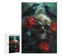 Adults Puzzles 300 PCS Jigsaws Skull with Crows And Roses Jigsaw for Adults Toy Wall Decor Perfect Decoration Parent-child Interaction 300 PCS