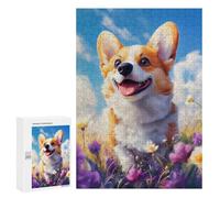 Adults Puzzles 300 PCS Jigsaws Smiling Welsh Corgi in Flowers Jigsaw for Adults Toy Wall Decor Perfect Decoration Parent-child Interaction 300 PCS