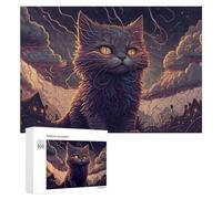Adults Puzzles 300 PCS Jigsaws Spooky Cat in Stormy Night Jigsaw Puzzle Brain Teaser Game A Work of Art Birthday And Unique Gifts 300 PCS