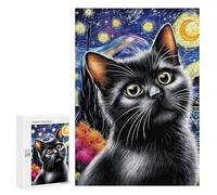 Adults Puzzles 300 PCS Jigsaws Starry Night Cat Art Print-5 Jigsaw Puzzles for Teenagers Precision Cutting Parent-child Interaction Beautiful Design Game 300 PCS