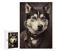 Adults Puzzles 300 PCS Jigsaws Stylish Husky in Formal Attire Puzzle for Adults Brain Teaser Game Analysis And Logic Parent-child Interaction 300 PCS