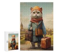 Adults Puzzles 300 PCS Jigsaws Travel Guide Cat Puzzle for Adults Brain Teaser Game Analysis And Logic Parent-child Interaction 300 PCS