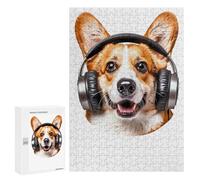 Adults Puzzles 300 PCS Jigsaws Welsh Corgi Headphones Jigsaw Puzzle Brain Teaser Game A Work of Art Birthday And Unique Gifts 300 PCS