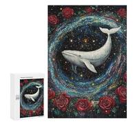 Adults Puzzles 300 PCS Jigsaws Whale in Space with Roses-1 Jigsaw Puzzles for Teenagers Precision Cutting Parent-child Interaction Beautiful Design Game 300 PCS