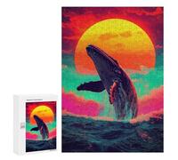 Adults Puzzles 300 PCS Jigsaws Whale Jumping Sunset Puzzle for Adults Toy Wall Decor Stress Reliever Difficult And Challenge 300 PCS