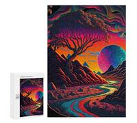 Adults Puzzles 300 PCS Jigsaws Whimsical Landscape with Tree And Moon Jigsaw for Adults Toy Wall Decor Perfect Decoration Parent-child Interaction 300 PCS