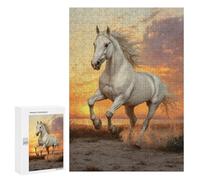Adults Puzzles 300 PCS Jigsaws White Horse Running at Sunset Puzzle for Adults Brain Teaser Game Analysis And Logic Parent-child Interaction 300 PCS