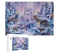 Adults Puzzles 300 PCS Jigsaws Winter Fantasy Castle Wolves Teenagers Puzzles Hands-on Game Hand Speed Race Parent-child Interaction 300 PCS