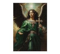 Adults Puzzles 38x26cm/1000pcs Jigsaws Archangel Raphael in Green Robe with Cross Jigsaw for Adults DIY Toys Home Decoration Unique Gifts for Birthday And Christmas 38x26cm/1000pcs