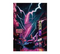 Adults Puzzles 38x26cm/1000pcs Jigsaws Neon Storm Cityscape Teenagers Puzzles Hands-on Game Perfect Decoration Birthday And Unique Gifts 38x26cm/1000pcs
